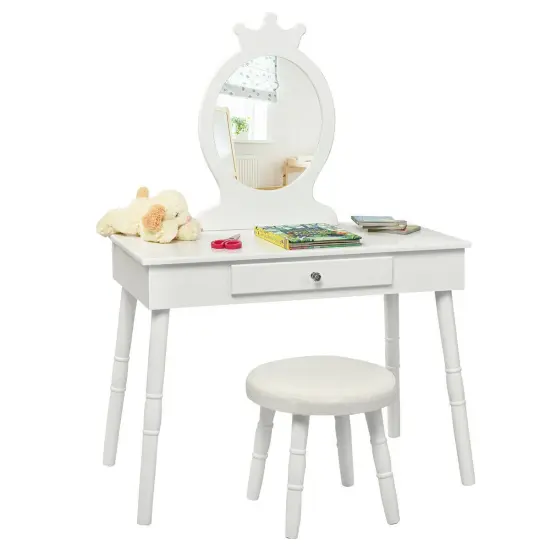 Costway Kids Vanity Makeup Table & Chair Set Make Up Stool Play Set for Children {1}