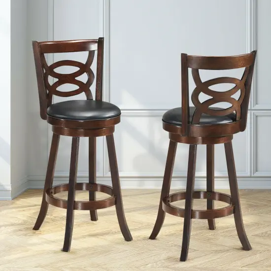 Costway Set of 2 Bar Stools 29'' Height Wooden Swivel Backed Dining Chair Home Kitchen {4}