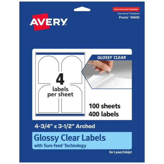 Avery Glossy Clear Arched Labels with Sure Feed, 4.75" x 3.5" {1}
