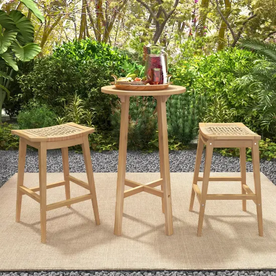 Costway 1/2/4 PCS 29" Teak Wood Bar Stool with Footrest & Saddle Seat Boho Bar Height Stool {5}