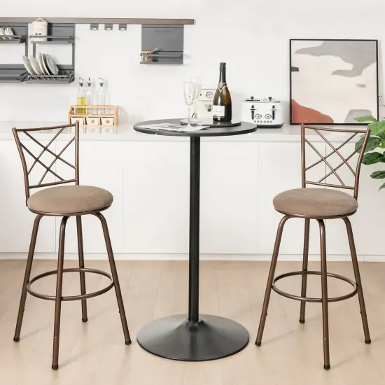 Costway Set of 2 24/30 Inch Adjustable Swivel Barstools Metal Dining Chairs Brown {2}