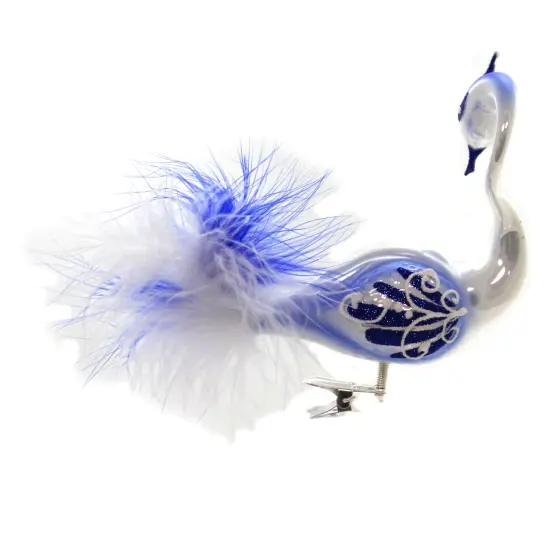 Golden Bell Collection 4.0 Inch Blue & White Clip On Peacock Christmas Tree Ornament , Christmas Decor Ornament Bird Feather Crown {2}