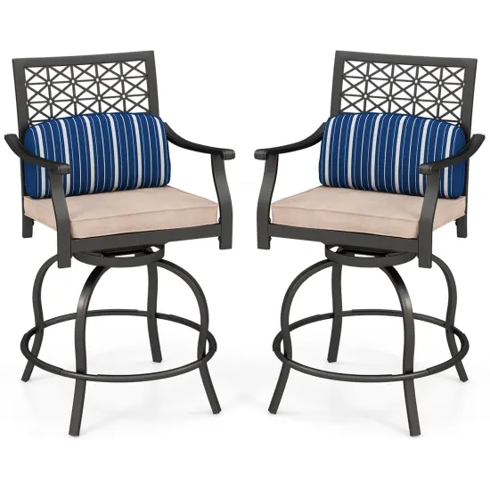 Costway Set of 2 Patio Swivel Bar Stool Chairs Cushioned Pillow Armrest Rocking {1}