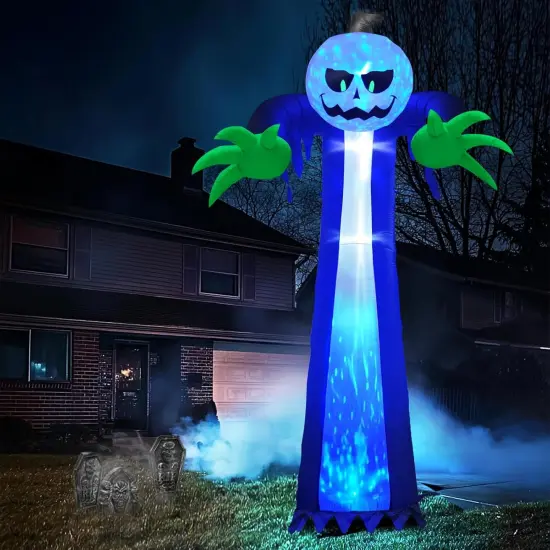 14 Ft Giant Halloween Inflatable Pumpkin Ghost with Rotating Blue Lights {5}