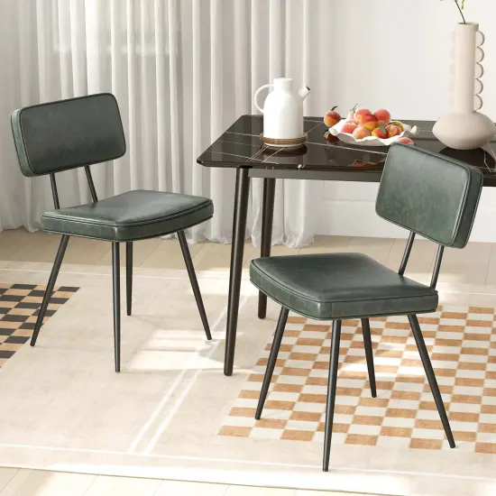 Costway Dining Chairs Set of 2 with PU Leather Cover Filled Sponge Waterfall Seats Brown/Green {10}