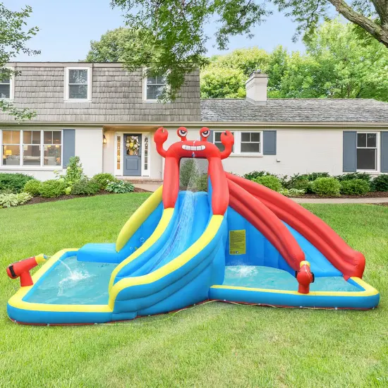 Costway Inflatable Water Slide Crab Dual Slide Bounce House Splash Pool Without Blower {5}