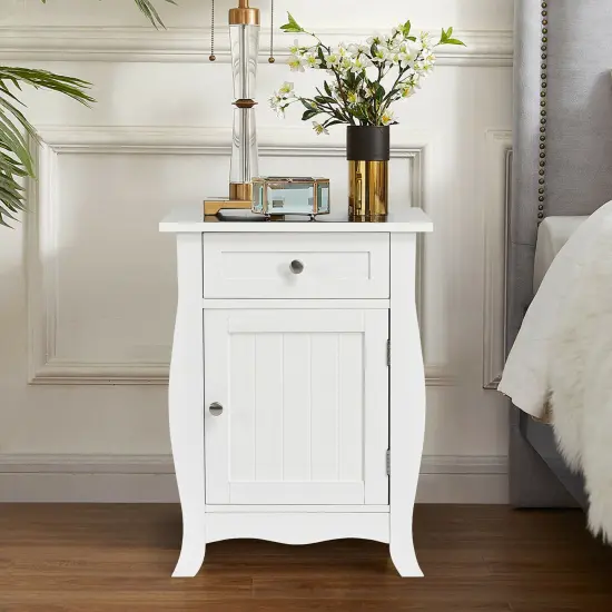 Costway Accent End Table with Drawer Storage Cabinet Wooden Nightstand White {3}