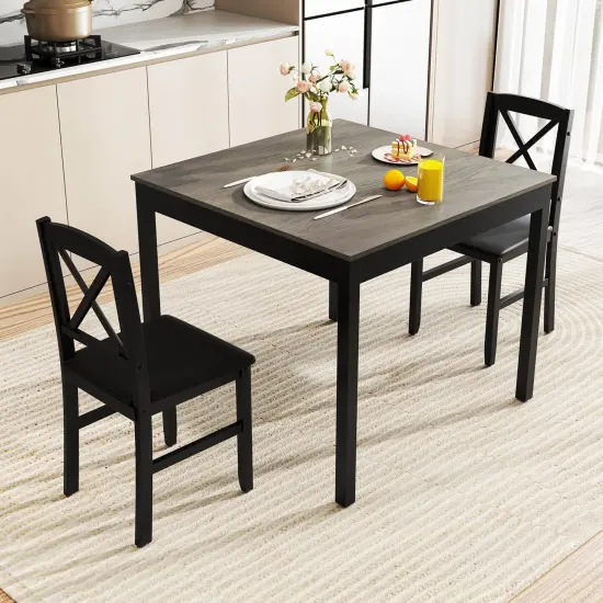 Costway 3 PCS Dining Table Set Wooden Square Kitchen Table with 2 Upholstered Chairs Brown/Gray {4}