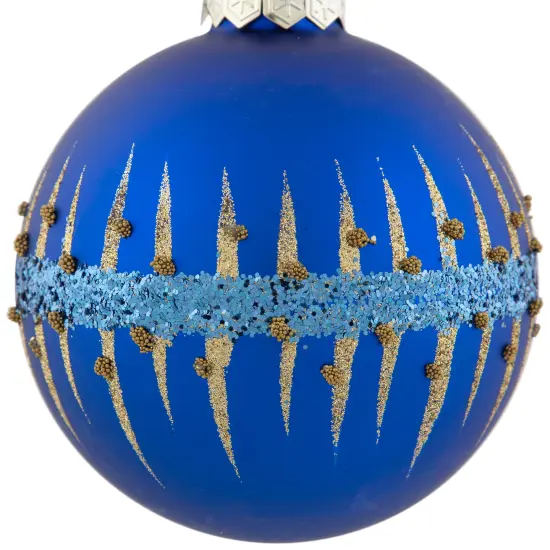 Northlight 4" Blue and Gold Glitter Glass Ball Christmas Ornament {4}