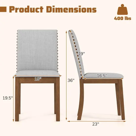 Costway Upholstered Dining Chairs Set of 2/4 with Nailhead Trim Rubber Wood Legs Padded Seat {3}