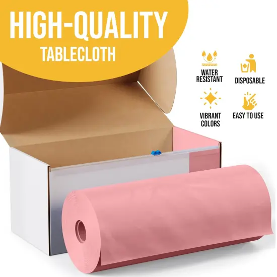  Party Solids 54" x 300' Plastic Table Cover Roll with Slide Cutter &ndash; Cut-to-Size Dispenser Box &ndash; Makes Up to 36 Disposable 8' Rectangle Tablecloths by Exquisite Pink {4}