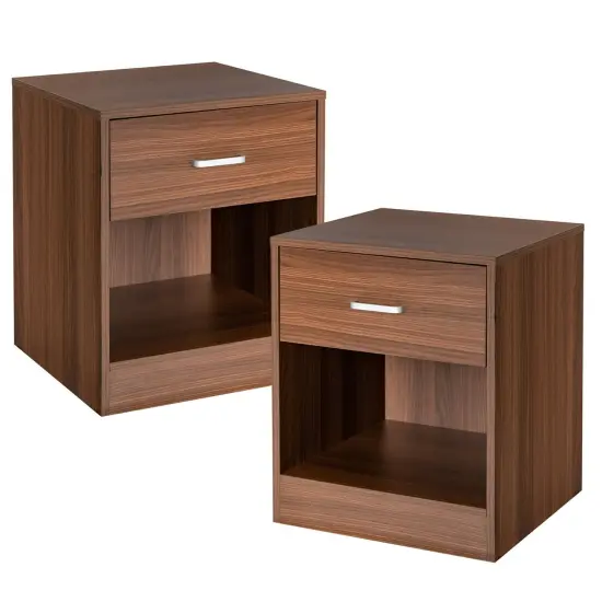Costway Set of 2 Nightstand End Side Table Storage Cabinet w/ Drawer Home Office {6}
