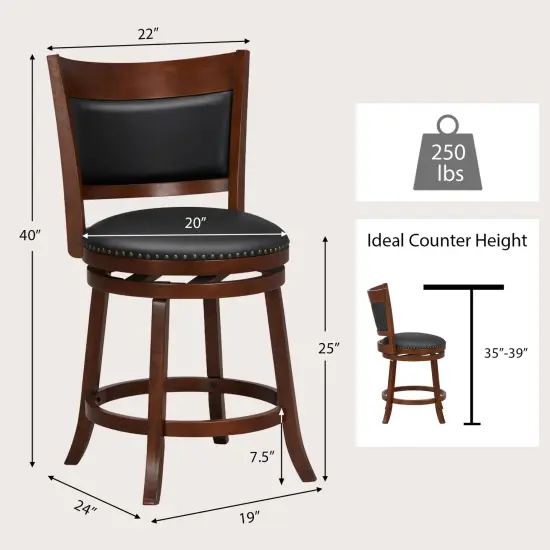 Costway Swivel Bar Stools Set of 2 25'' Counter Height 20'' Wider Cushioned Seat Kitchen {3}