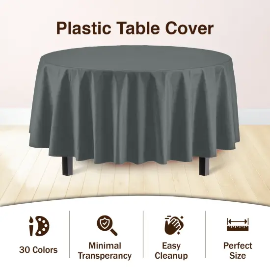 Exquisite Disposable Round Plastic Tablecloths &ndash; 6 Pack 84" Disposable Table Cloths &ndash; Indoor/Outdoor Party Tablecloth &ndash; Round Plastic Table Cover for Events & Party Supplies Silver {4}
