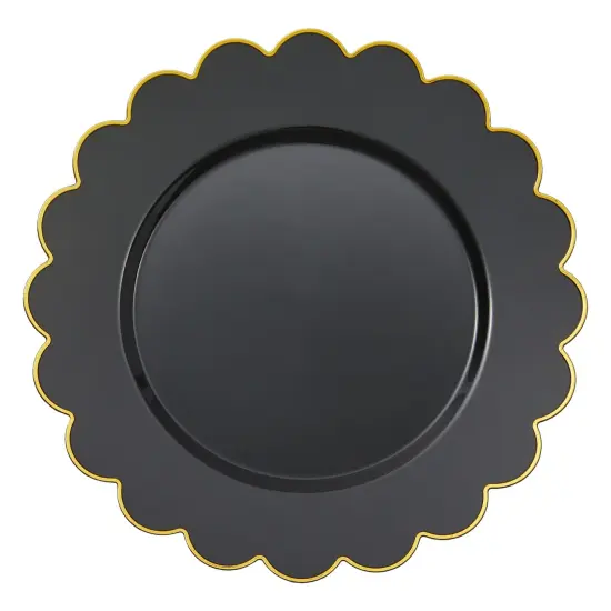 50 Pack Black Plastic Plates, 9 Inch Disposable for Party Supplies, Wedding, Gold Foil Scalloped Edges {4}