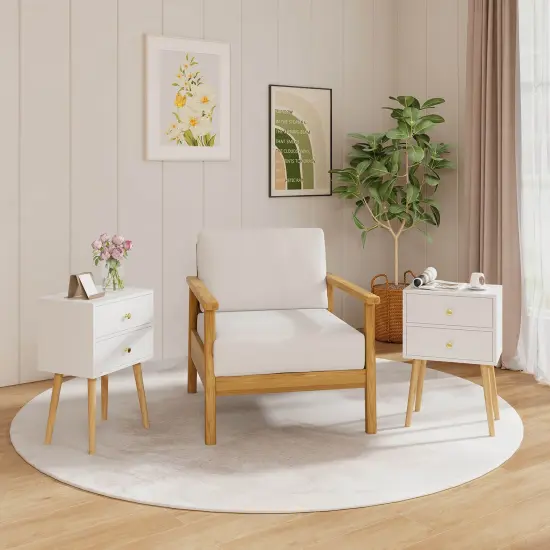 Costway Nightstand Mid-century Modern Bedside Table with 2 Drawers Solid Wood Support Legs {5}