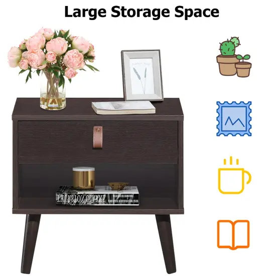 Costway Nightstand Sofa Side End Table Bedside Table Drawer Storage {6}