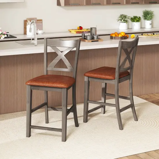 Costway 2/4 PCS 24" Counter Height Stools Bar Stools with Faux Leather Upholstered Seat {4}