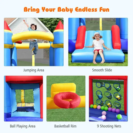 Costway InflatableBounce House Castle Slide Bouncer Kids Shooting Net {5}