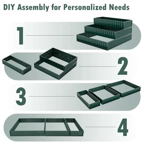 Costway 1/2 PCS 3-Tier Raised Garden Bed,47" x 47" x 24" Metal Outdoor Elevated Planter Box Black/Green {6}