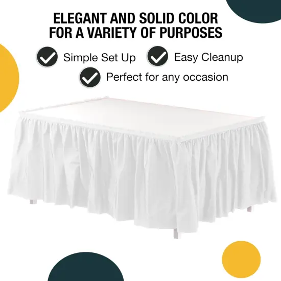 Ruffle Disposable Table Skirt 14 Ft Long Pleated Table Skirts with Adhesive Strip &ndash; Fits 6ft+ Rectangle or Round Tables &ndash; Ideal for Birthday Parties, Gender Reveal, Baby Showers & Event Decorations 6 pack by Exquisite White {2}