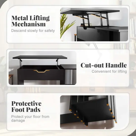 Costway Lift Top Computer Desk Standing Desk with Hidden Compartments & Storage Shelves {6}