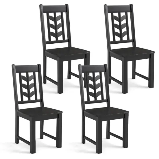 Costway Dining Chair Set of 2/4 with Rubber Wood Frame & Leaf-shape High Back for Kitchen Brown/Black/Cream White {11}