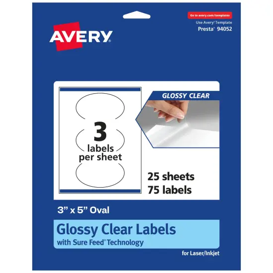 Avery Glossy Clear Oval Labels with Sure Feed, 3" x 5" {1}