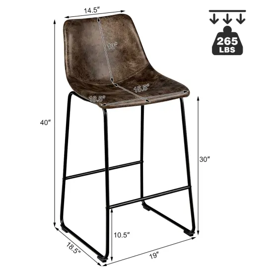 Costway Set of 2 Bar Stool Faux Suede Upholstered Kitchen Dining Chair w/Metal Legs Grey\Brown {3}