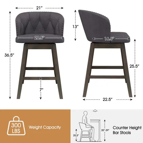 Costway 2/4 PCS Counter Height Bar Stools Fabric Upholstered Island Stools with 360&deg; Swivel Seat Gray {3}