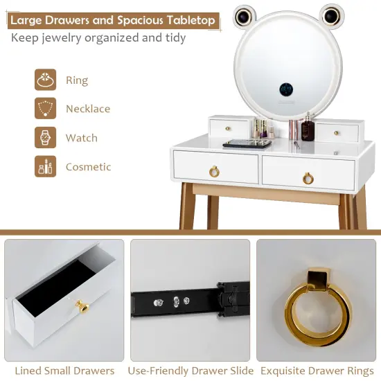 Costway Vanity Dressing Table Set Touch Screen Dimming Mirror {5}