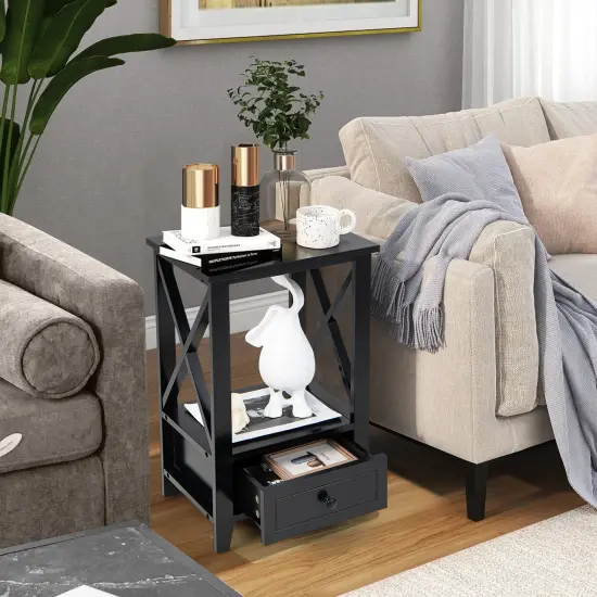 Costway Modern Nightstand with Bottom Drawer Storage Shelf Small Side End Table White\Black {5}
