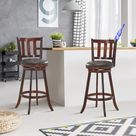 Costway Set of 2 29.5'' Swivel Bar stool Leather Padded Dining Kitchen Pub Bistro Chair High Back {4}