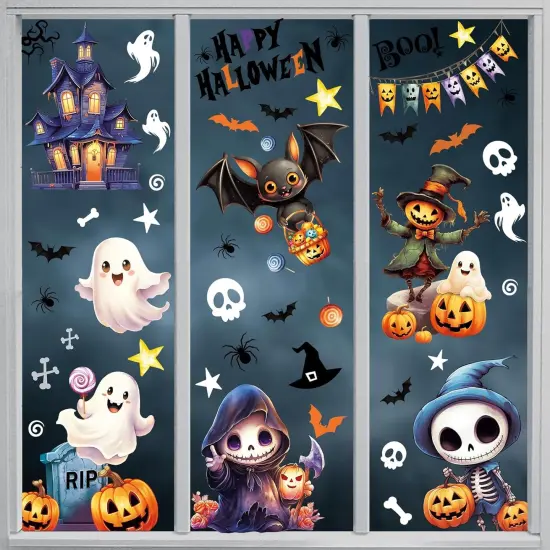 8 Sheets Cute Window Stickers Double-Sided,Halloween Window Clings {1}