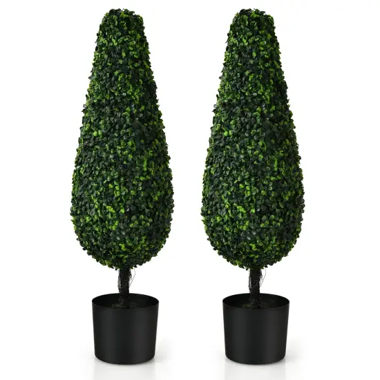 Costway 2 Pack 3FT Artificial Tower Topiary Tree UV Resistant Indoor Outdoor {1}