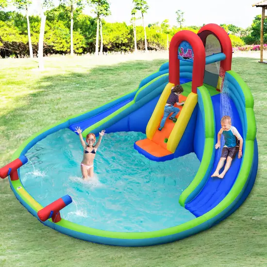 Costway Inflatable Bounce House Kids Water Splash Pool Dual Slides Climbing Wall without Blower {3}