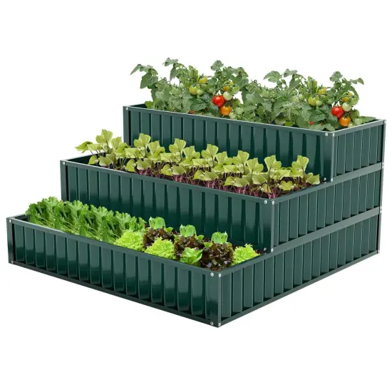 Costway 1/2 PCS 3-Tier Raised Garden Bed,47" x 47" x 24" Metal Outdoor Elevated Planter Box Black/Green {1}