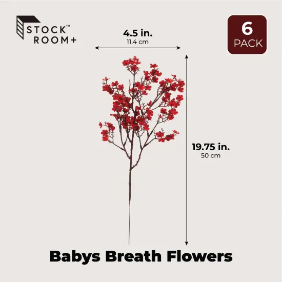 6 Pack Silk Artificial Baby's Breath Flowers with Stem, Babies Breath Faux Flower Bouquet, Fake Floral Arrangement for Table Centerpiece Decorations (20 in, Red) {3}