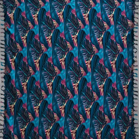 72" L x 45" W Split Leaf Banana Leaf Rayon Sarong with Fringes Green {5}