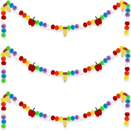 3 Pcs Back to School Felt Banner Pencil Apple Garland {1}