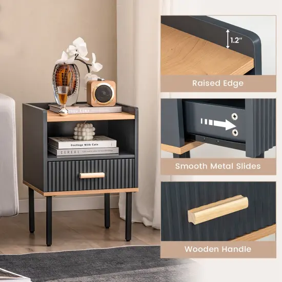 Costway Nightstand Bedside End Table with Drawer & Open Shelf for Living Room Bedroom {6}
