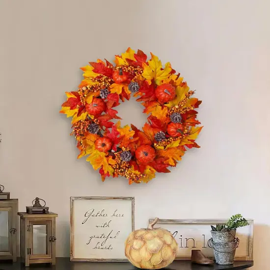 Artificial Pumpkin Maple Leaves Fall Wreaths {5}