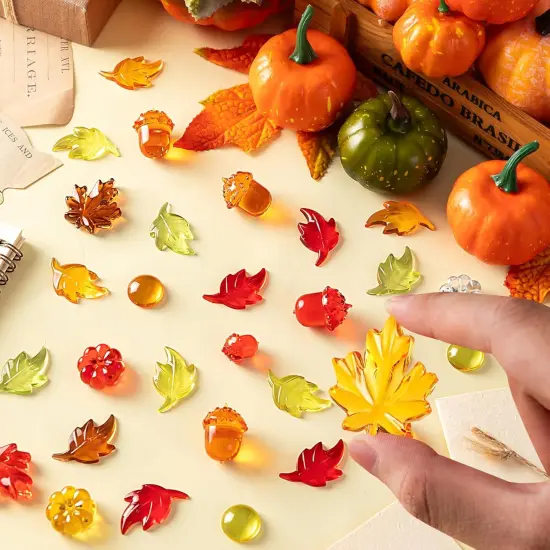 120Pcs Mini Acrylic Pumpkins Leaves Acorns Gems Table Centerpieces {3}