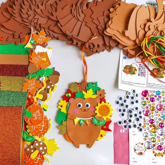 24 Sets Fall Craft Kits Fall Kids Crafts DIY Fall Leafy Hedgehog Ornaments {4}