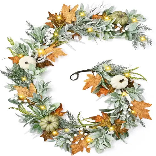 6 Ft Fall Autumn Garland with Lights - Green {1}