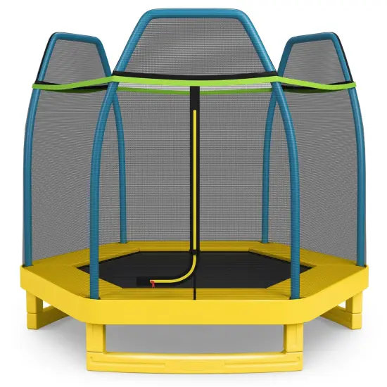 Mini Trampoline for Kids with Safety Net Foam Poles Steel Frame Bounce Jumper for Indoor Outdoor Blue Green Orange {6}