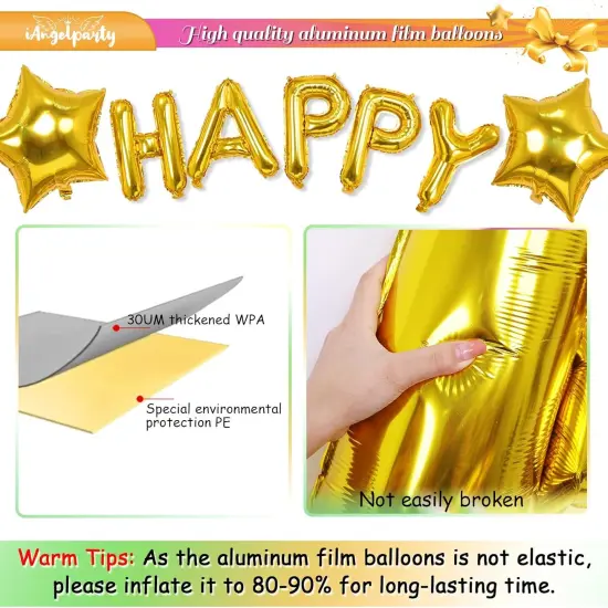 Gold Happy Birthday Mylar Foil Balloon {3}