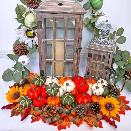 24 Pcs Assorted Small Rustic Harvest Artificial Pumpkins {5}
