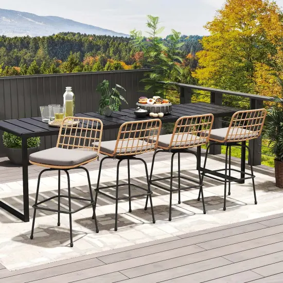 Costway Patio 360&deg; Swivel Bar Stools Set of 2 with Backrests & Footrests Soft Seat Cushions {4}