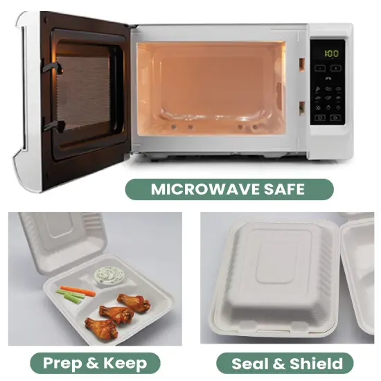 Northlight 3-Compartment Hinged White Take Out Containers - 9" - 200 Count {5}